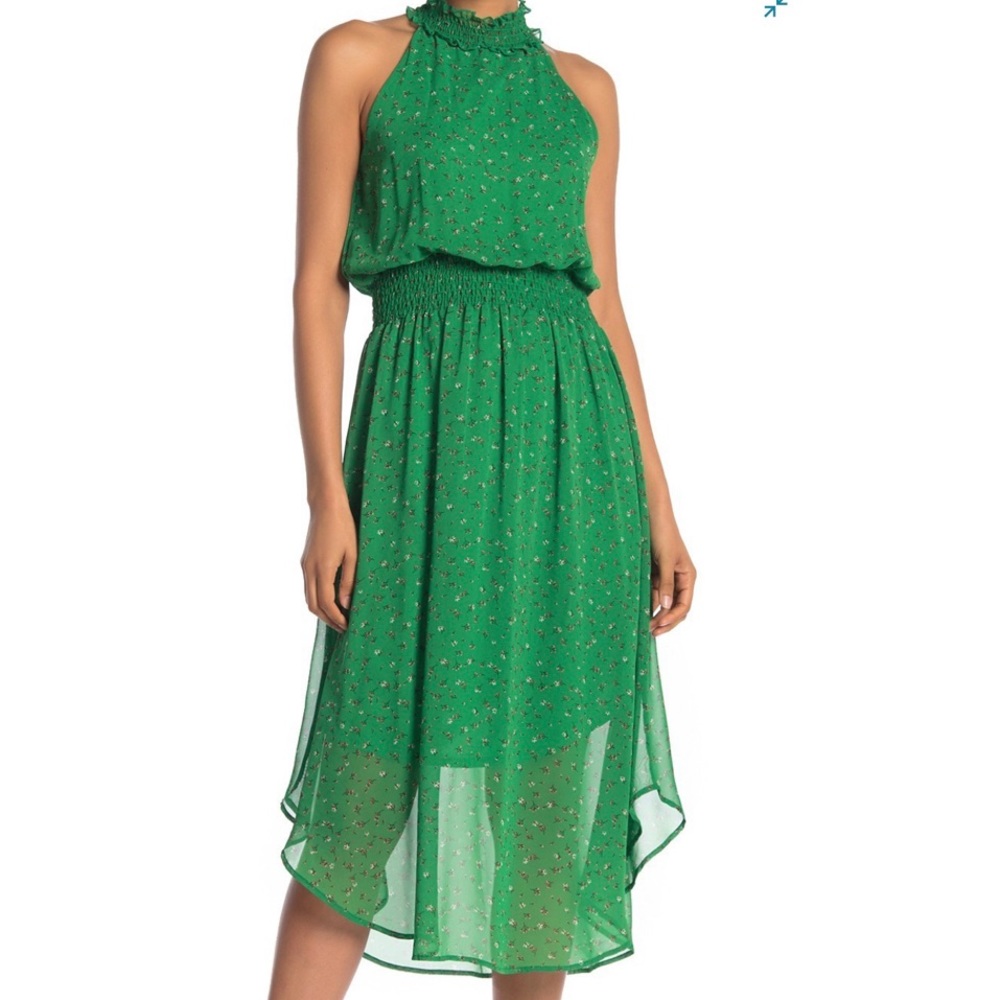 Green high neck floral dress